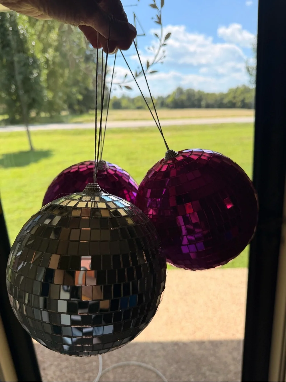 Pink Mirrored Disco Ball Hanging Party Decor - Set of 3